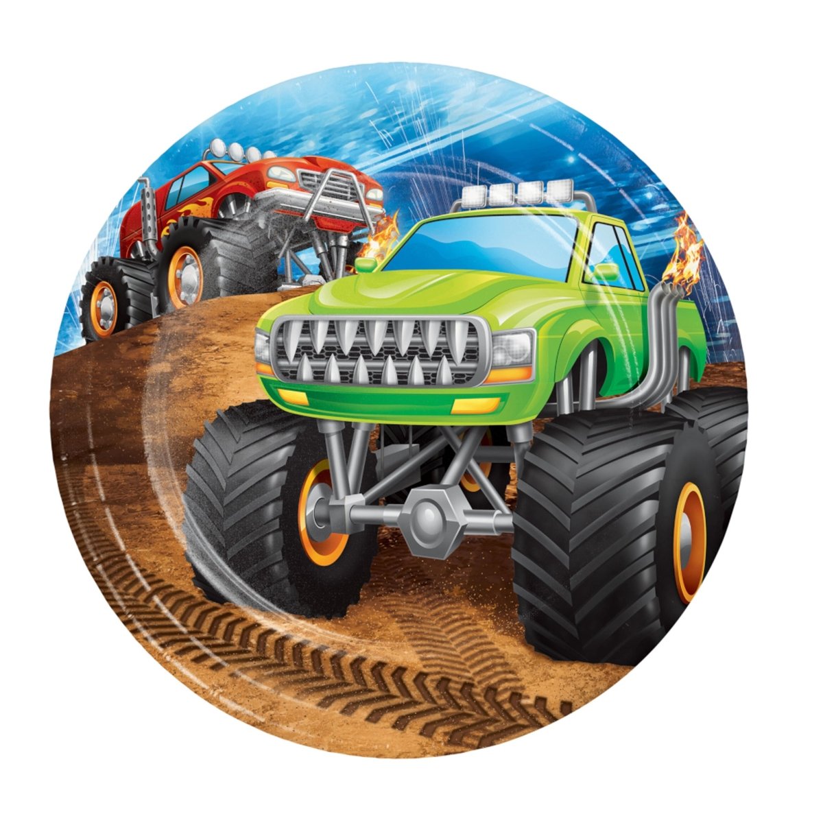 CREATIVE CONVERTING Kids Birthday Monster Truck Rally Birthday Small Round Dessert Paper Plates, 7 Inches, 8 Count 039938618049