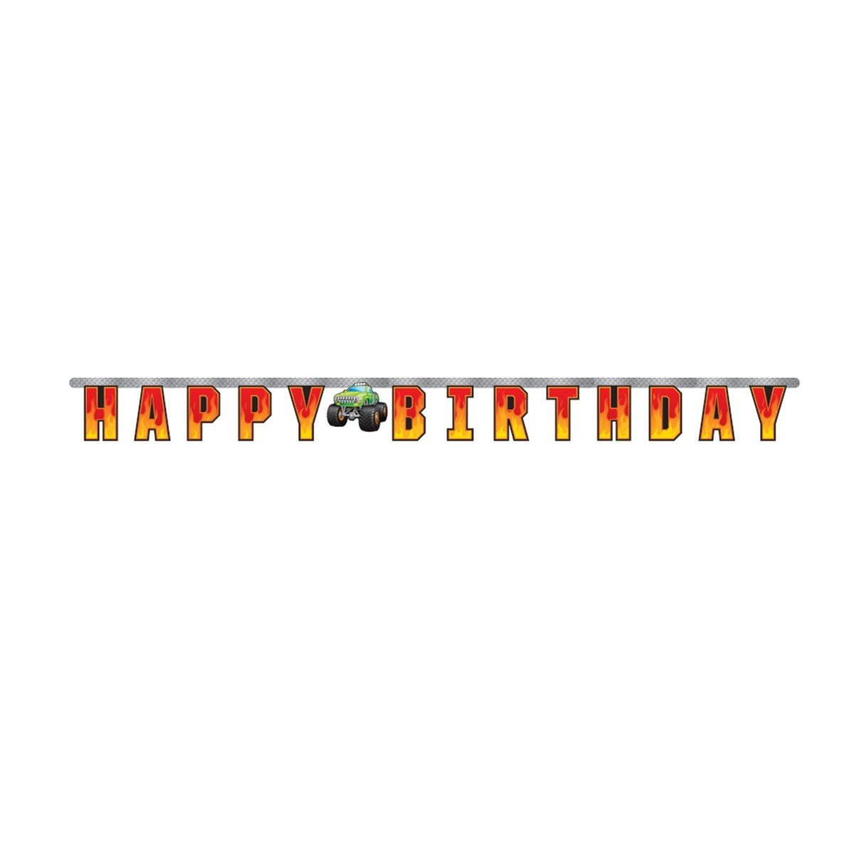 CREATIVE CONVERTING Kids Birthday Monster Truck Rally Happy Birthday Jointed Banner, 84 Inches, 1 Count 039938621698