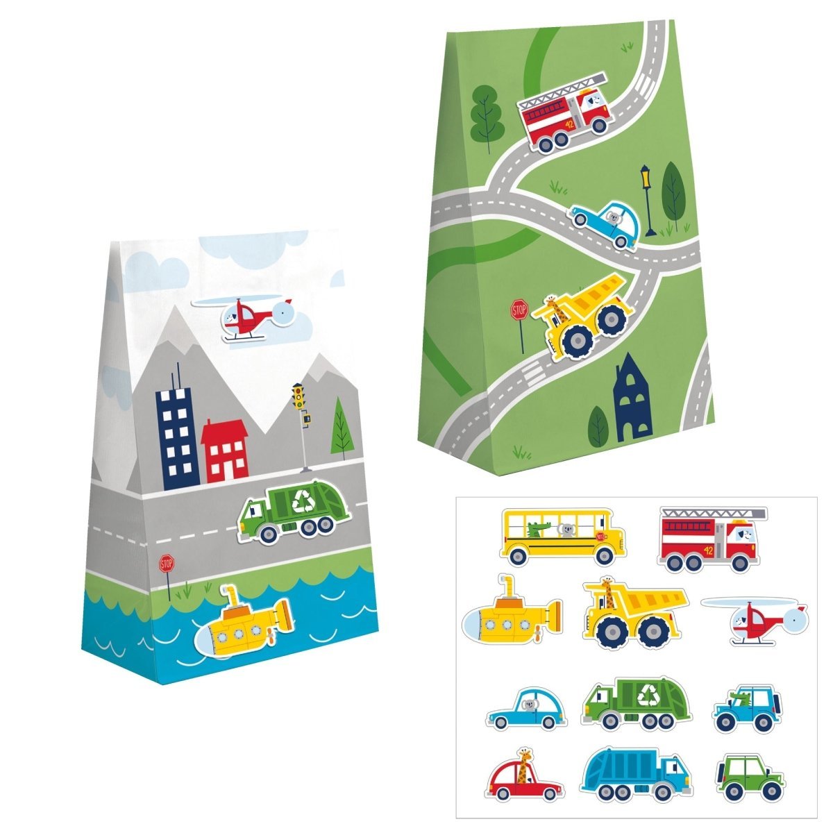 CREATIVE CONVERTING Kids Birthday Transportation Time Favour Bags, 8 Count 196504000735