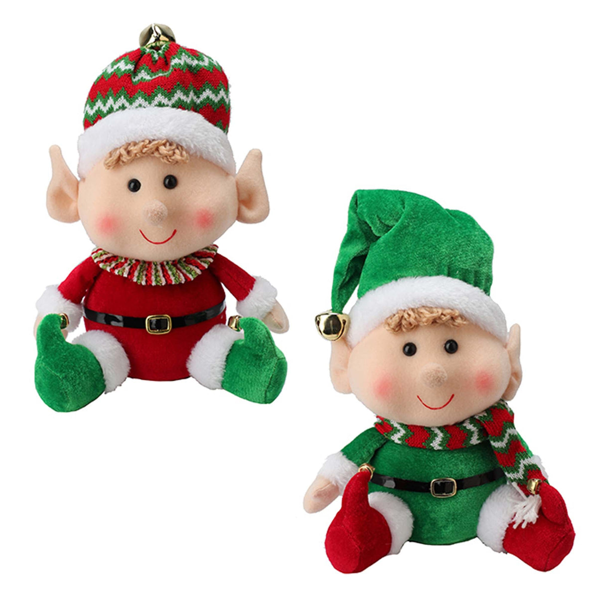 DANSON DECOR Christmas Fabric Sitting Elf with Jingle Bells, 12 Inches, Assortment, 1 Count 062615836498