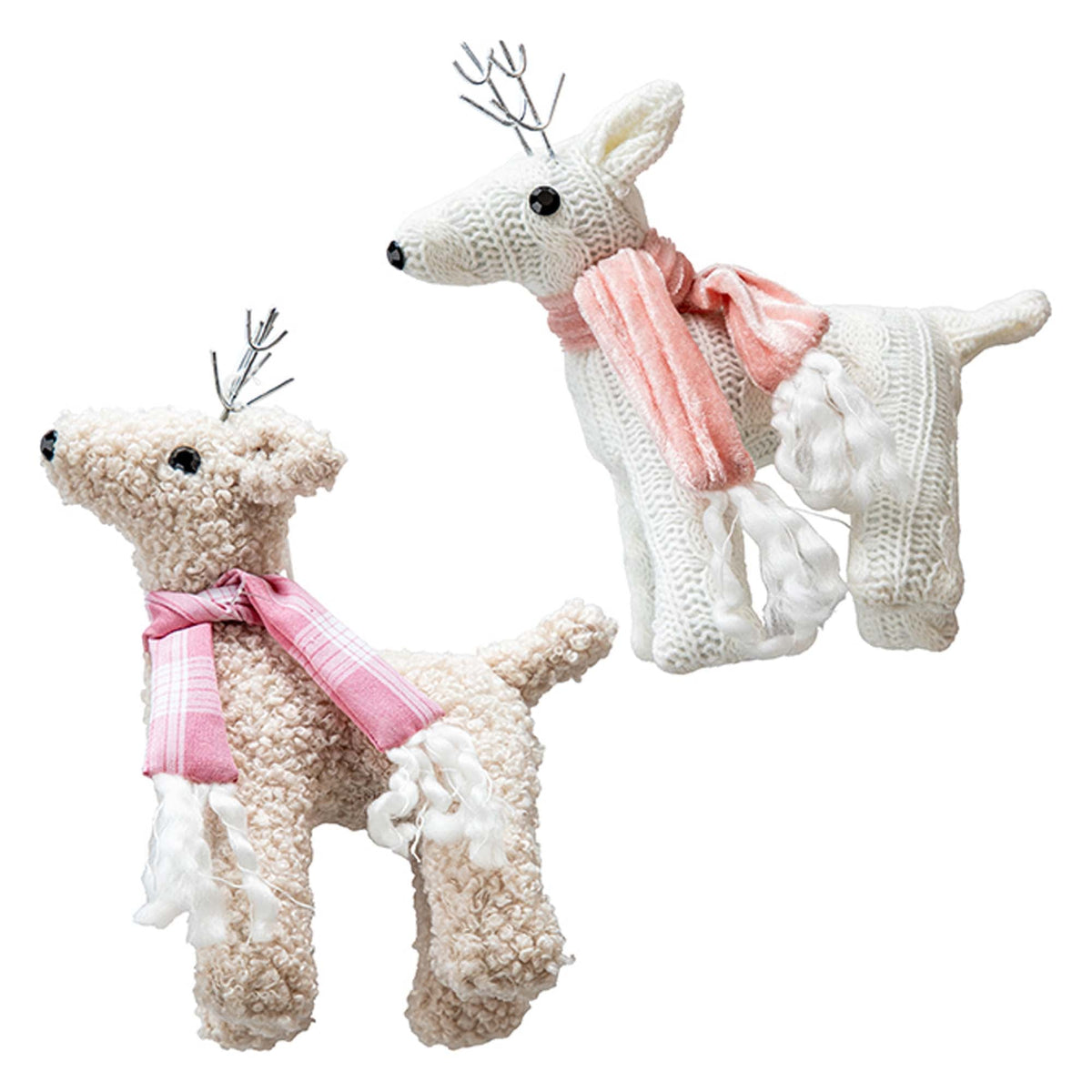 DANSON DECOR Christmas Fabric Standing Reindeer with Scarf, Pink, 8 Inches, Assortment, 1 Count 062615842192