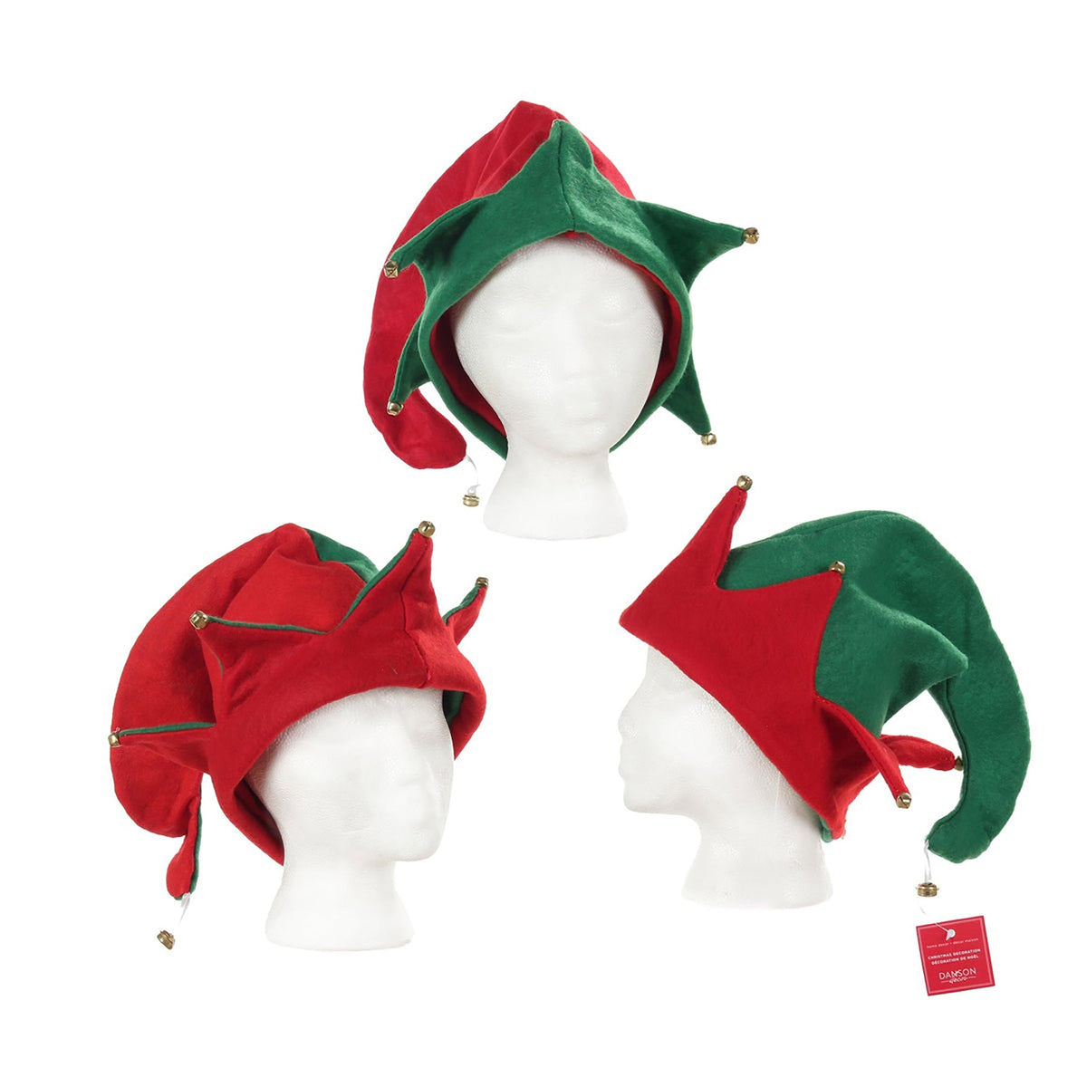 DANSON DECOR Christmas Felt Elf Hat, Green and Red, Assortment, 1 Count