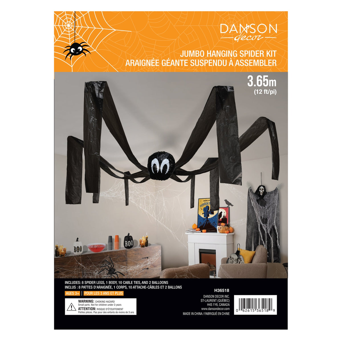 DANSON DECOR Halloween Hanging Spider Kit, 144 Inches, 1 Count 62615365189
