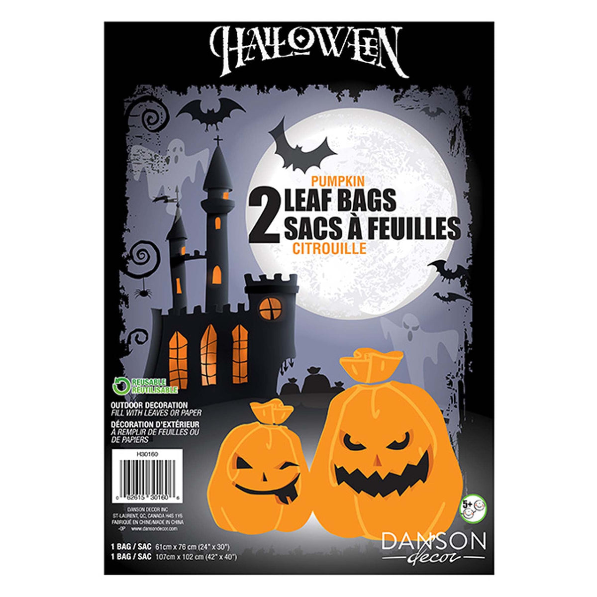 DANSON DECOR Halloween Pumpkin Leaf Bags, 2 Count