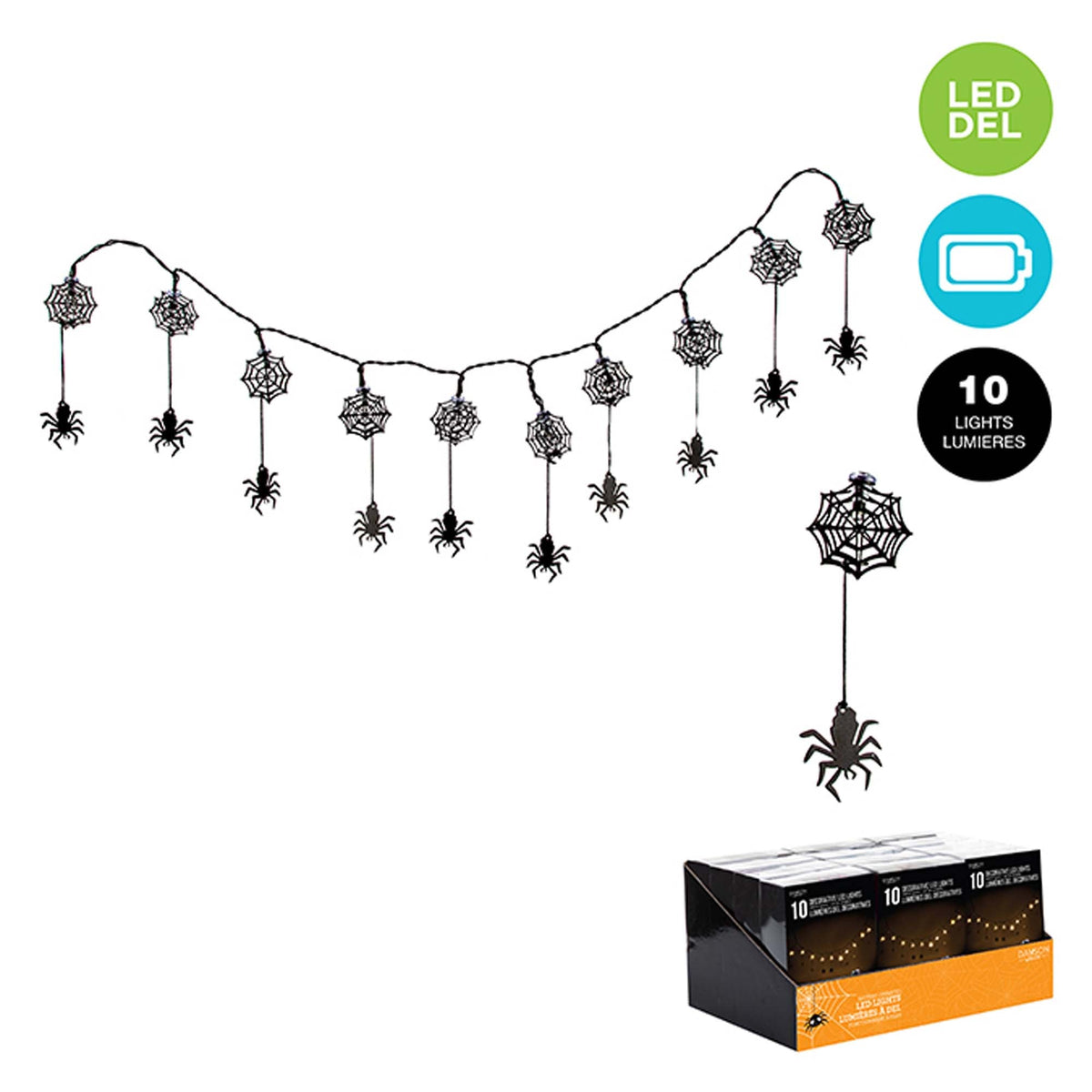 DANSON DECOR Halloween Spider And Web LED String Lights, 1 Count