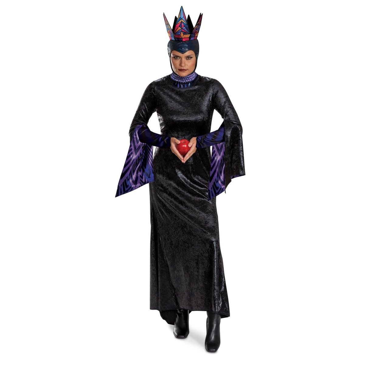 Evil Queen Costume Women's Set Purple Dress With Black Cape & Gold Crown For Halloween & Cosplay Evil Queen Costumes For Women Evil Queen Costume Women's Set Purple Dress With Black Cape & Gold Crown For Halloween & Cosplay Evil Queen Costumes For Women
