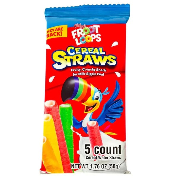 DISTRIBUTION JJ CANDY Impulse Buying Froot Loops Cereal Straws, 50g, 1 Count 768395551636