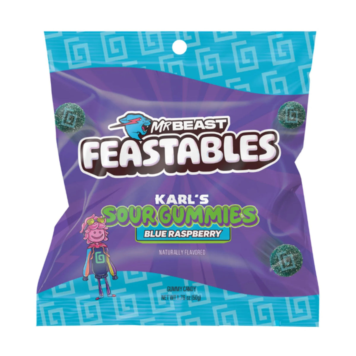 DISTRIBUTION JJ CANDY Impulse Buying Mr. Beast Feastables Blue Raspberry Sour Gummies, 50g, 1 Count 850050238553