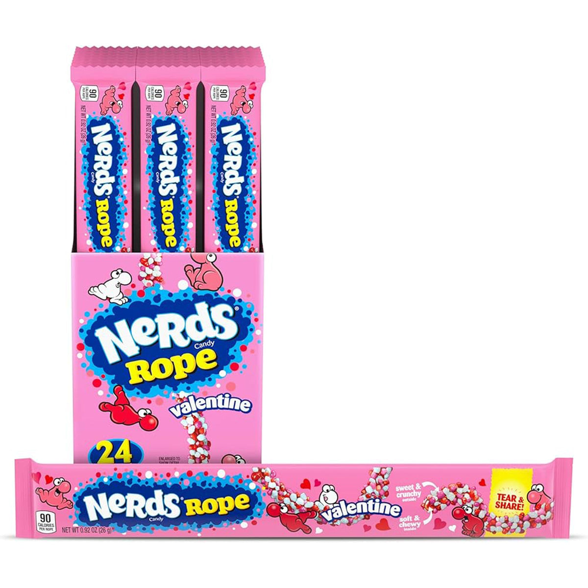 DISTRIBUTION JJ CANDY Valentine's Day Nerds Rope Candies, Valentine, 26g, 1 Count 079200050498