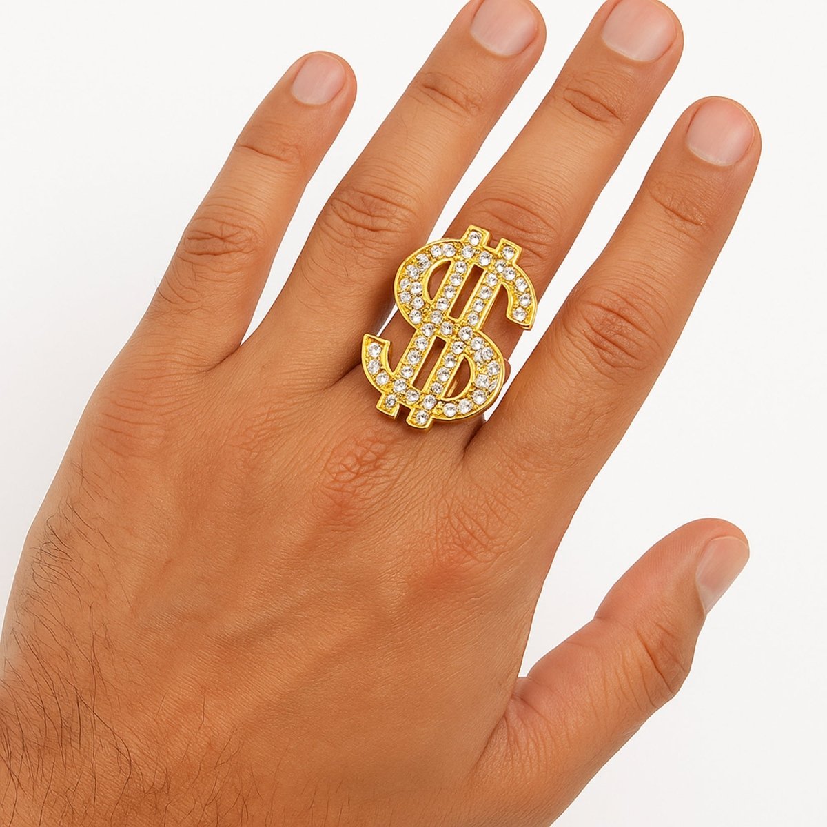 DONGGUAN HUAWANG ORNAMENT MANUFACTORY Costume Accessories Dollar Sign Iced Out Adjustable Ring, 1 Count 840482507099