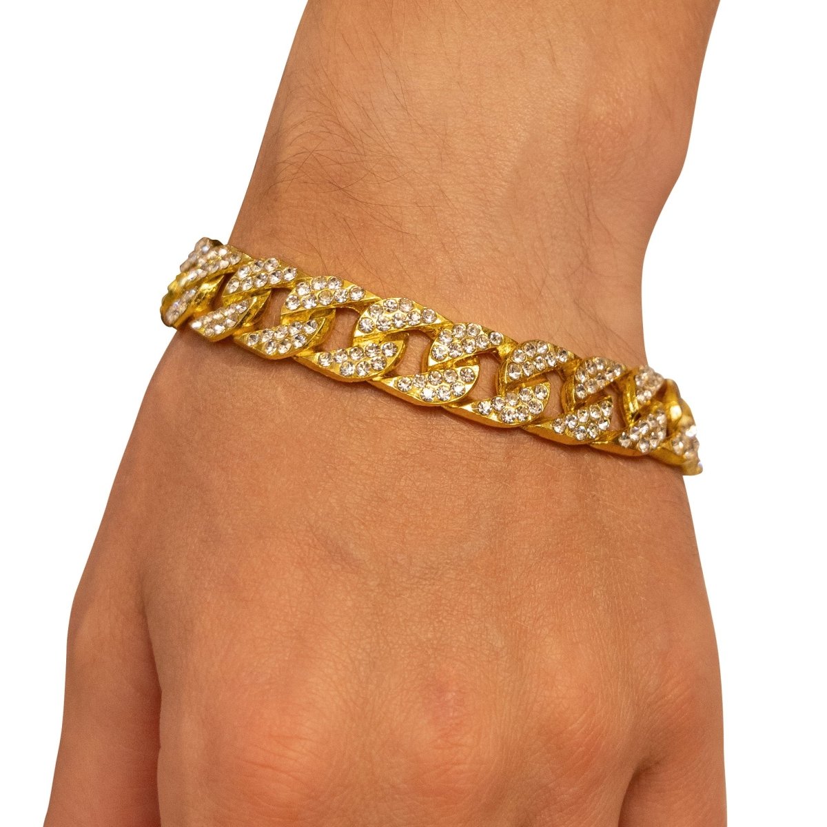 DONGGUAN HUAWANG ORNAMENT MANUFACTORY Costume Accessories Iced Out Gold Bracelet, 8 Inches, 1 Count 840482507020