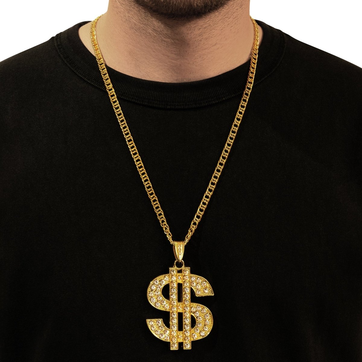 DONGGUAN HUAWANG ORNAMENT MANUFACTORY Costume Accessories Long Chain with Dollar Sign Pendant, 28 Inches, 1 Count 840482507006