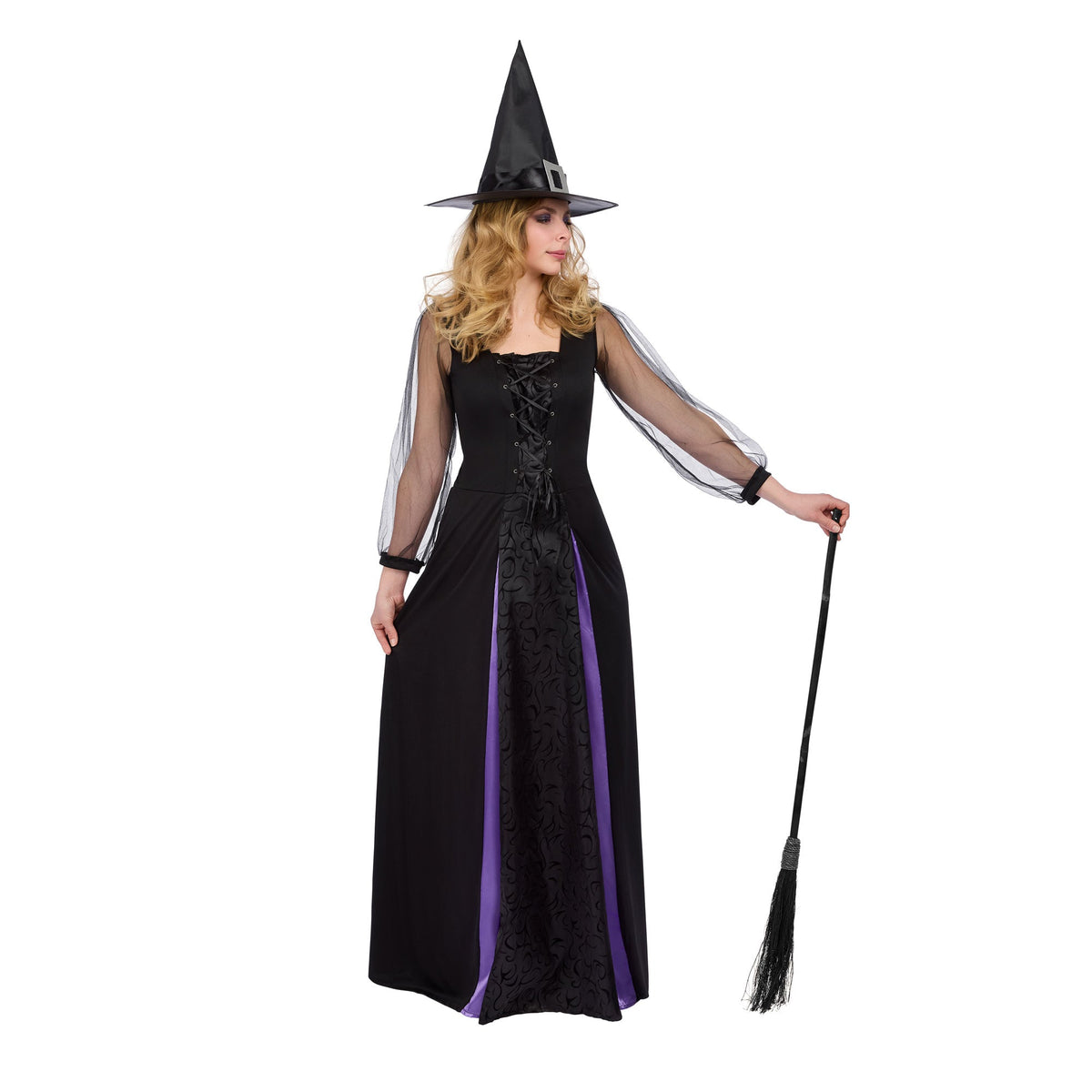 DONGYANG ALICE PARTY COSTUME CO. Costumes Midnight Witch Plus Size Dress Costume for Adults, Black and Purple Dress 840482503053