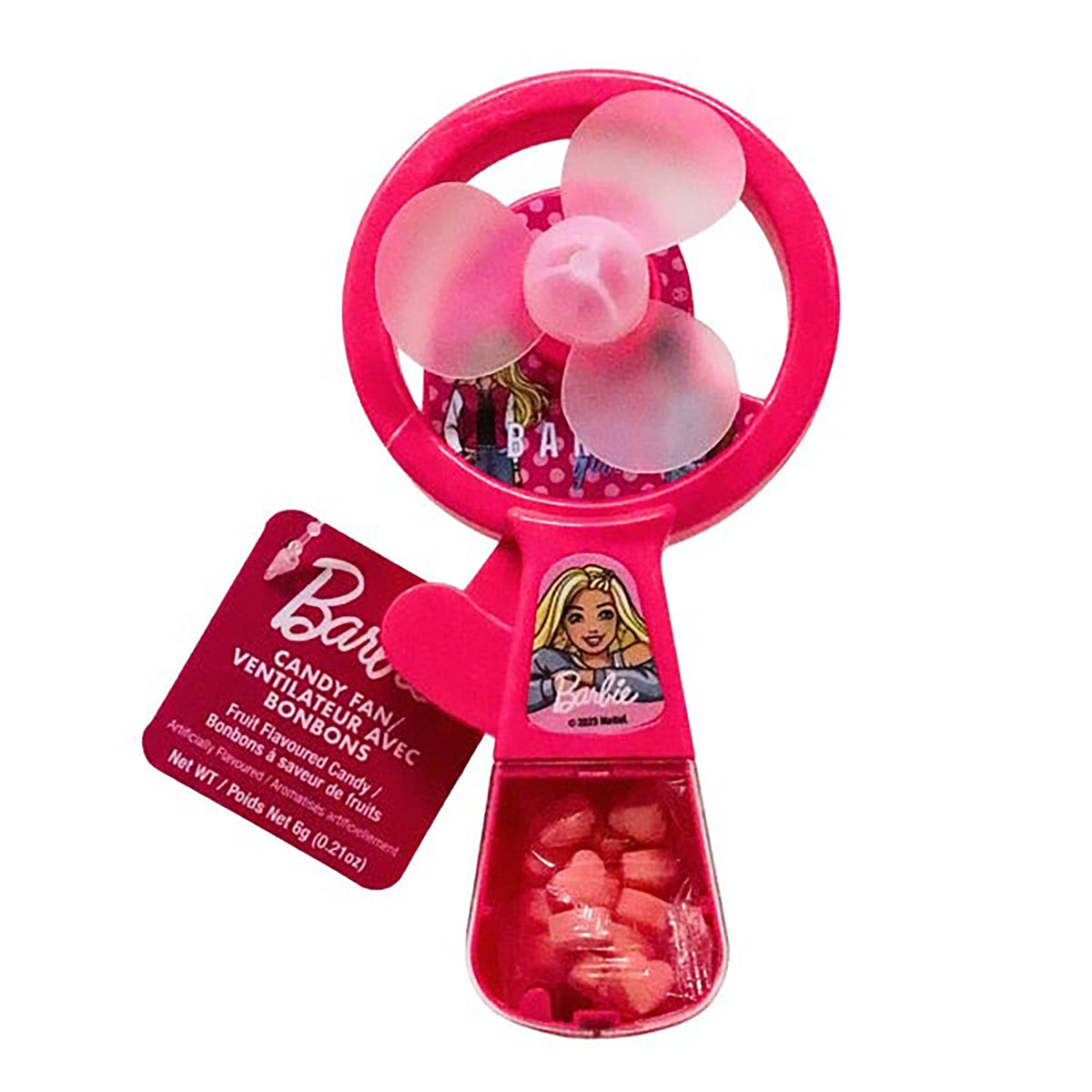 EXCLUSIVE CANDY & NOVELTY DISTRIBUTING LTD impulse buying Barbie Fruit Flavoured Candy with Fan, 6g, 1 Count 060631929842