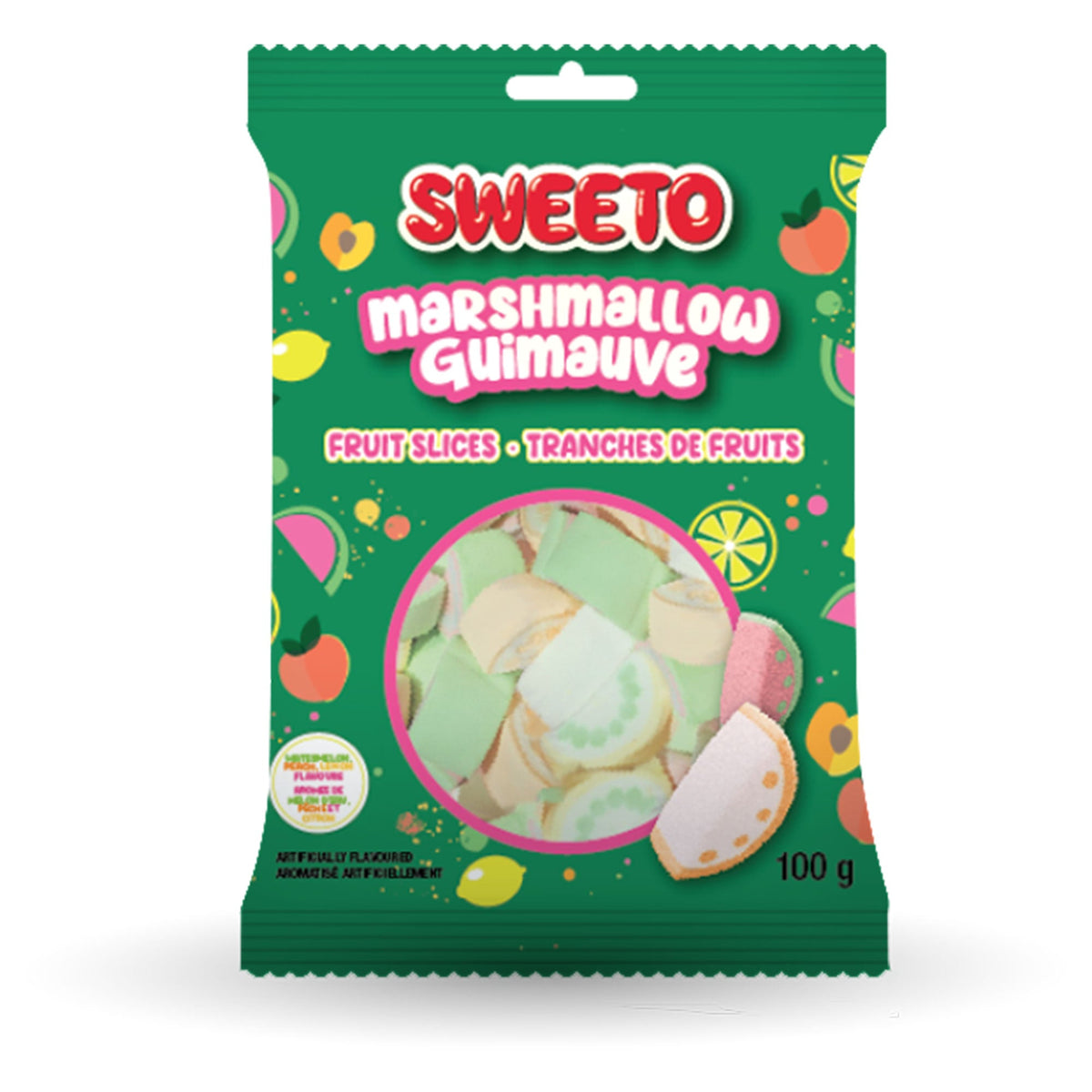 EXCLUSIVE CANDY & NOVELTY DISTRIBUTING LTD Impulse Buying Sweeto Marshmallow Fruit Slices, 100g, 1 Count 060631932941