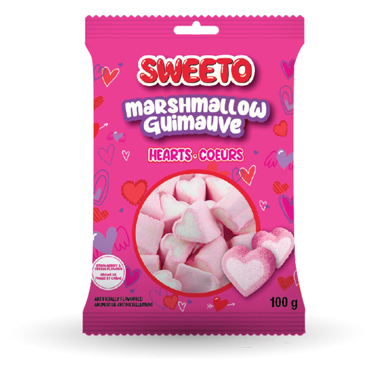 EXCLUSIVE CANDY & NOVELTY DISTRIBUTING LTD Impulse Buying Sweeto Marshmallow Hearts, 100g, 1 Count 060631932972