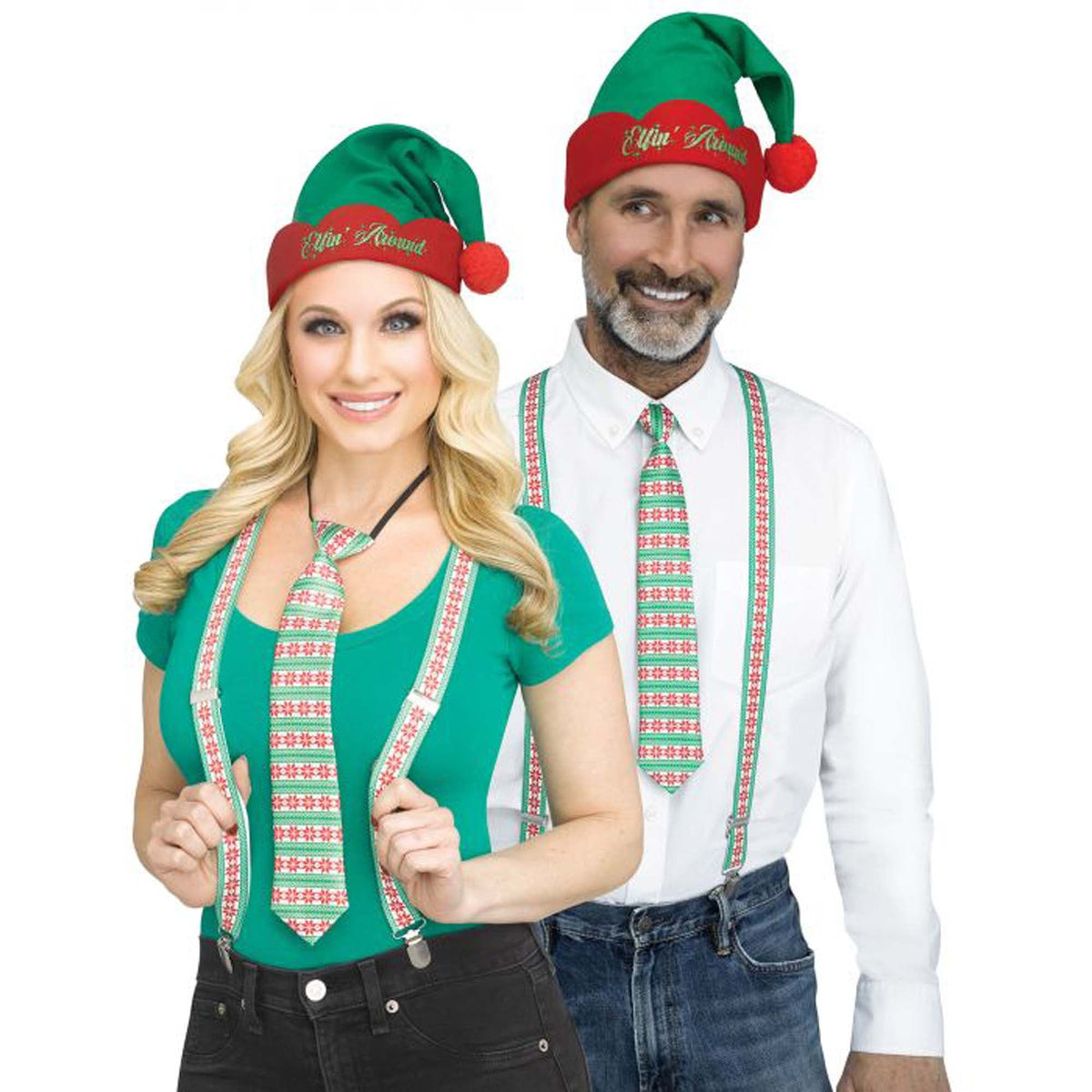 FUN WORLD Christmas Green Suspender Set "Elfin' Around" for Adults 071765141734
