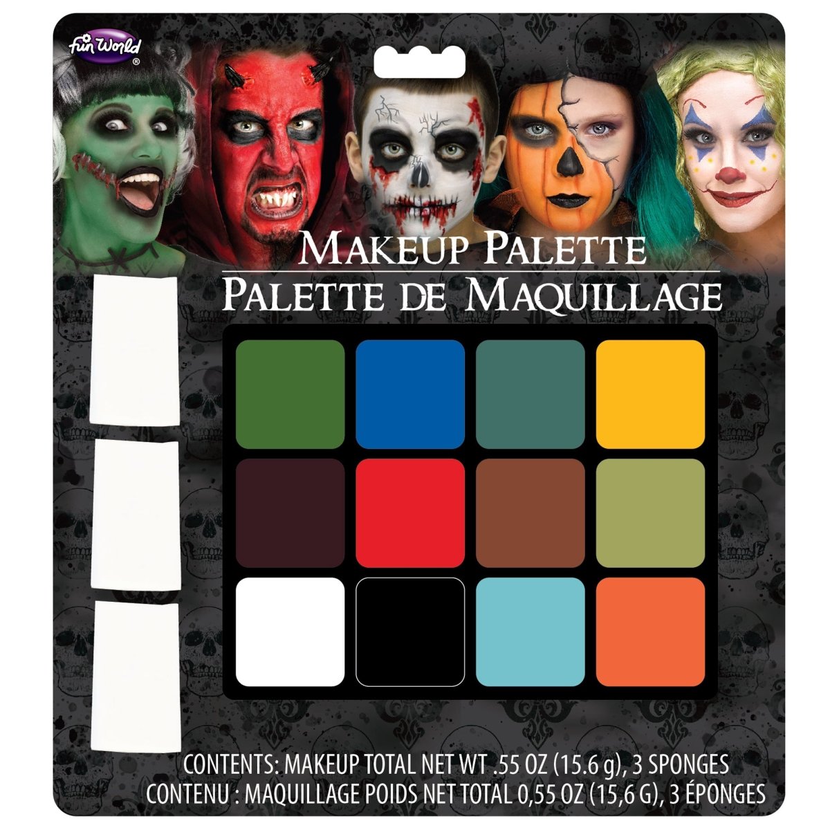 FUN WORLD Costume Accessories 12 Colour Makeup Palette, 1 Count 023168029287