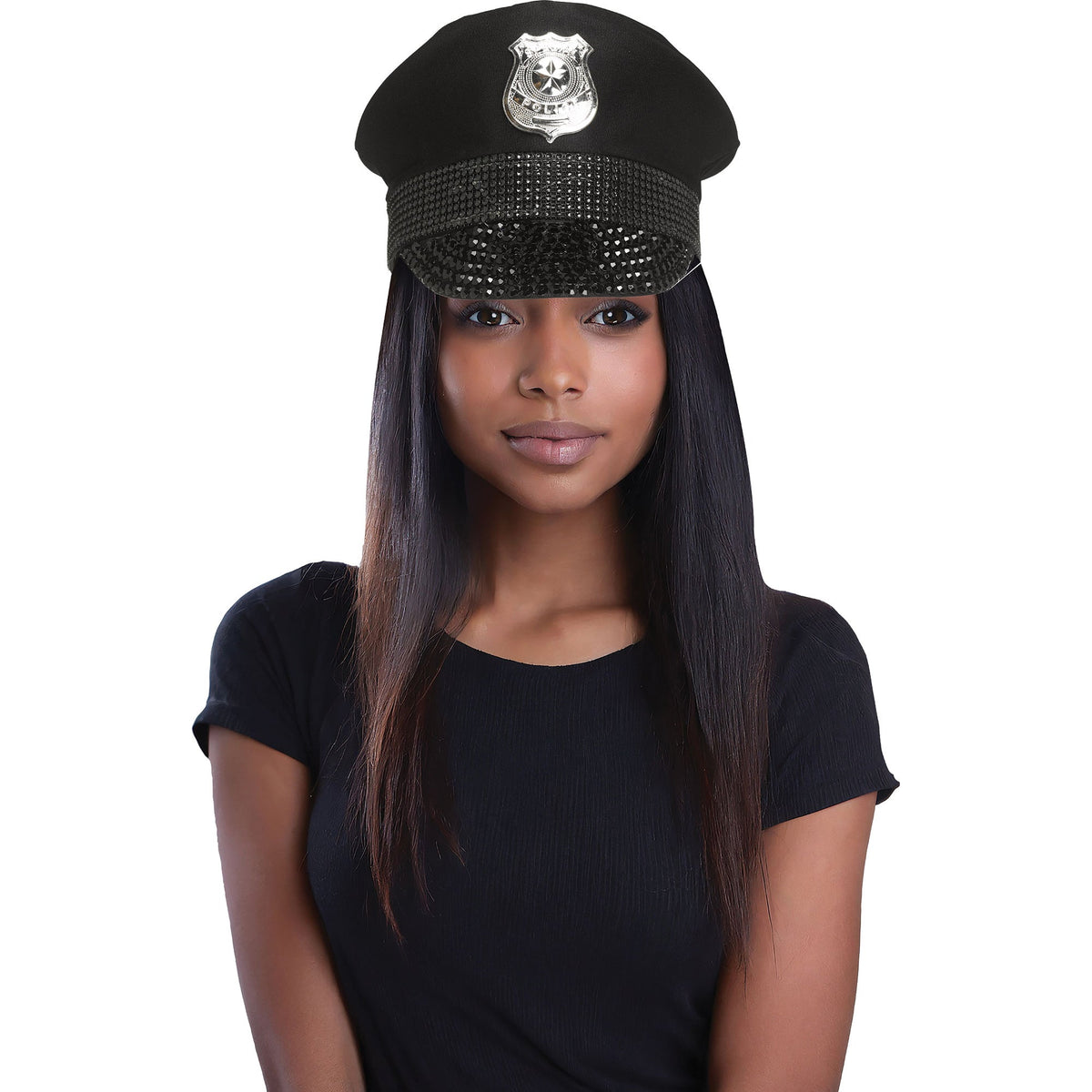 FUN WORLD Costume Accessories Black Bling Police Hat for Adults 071765160919