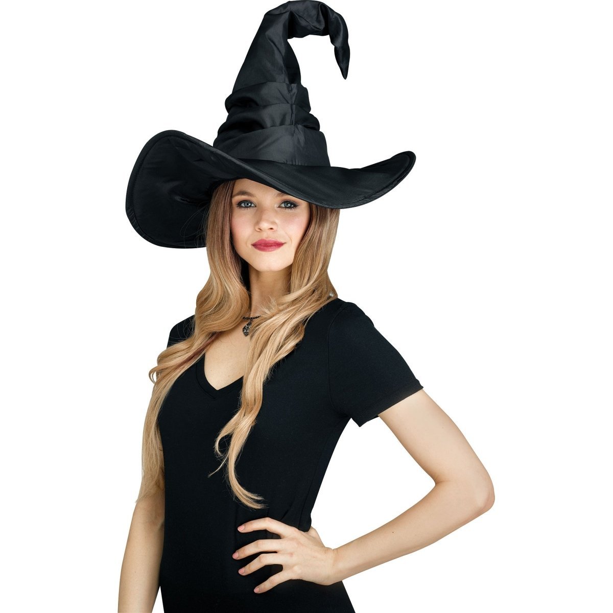 FUN WORLD Costume Accessories Black Curved Witch Hat for Adults 071765119757