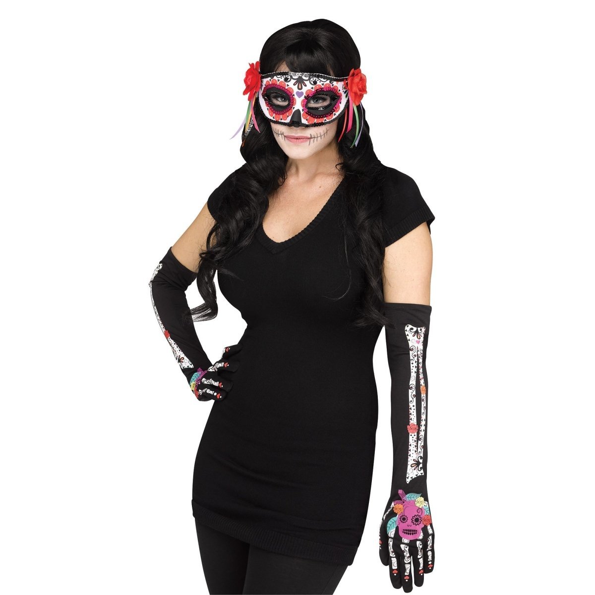 FUN WORLD Costume Accessories Day of the Dead Accessory Kit for Adults, Mask and Gloves 071765057080