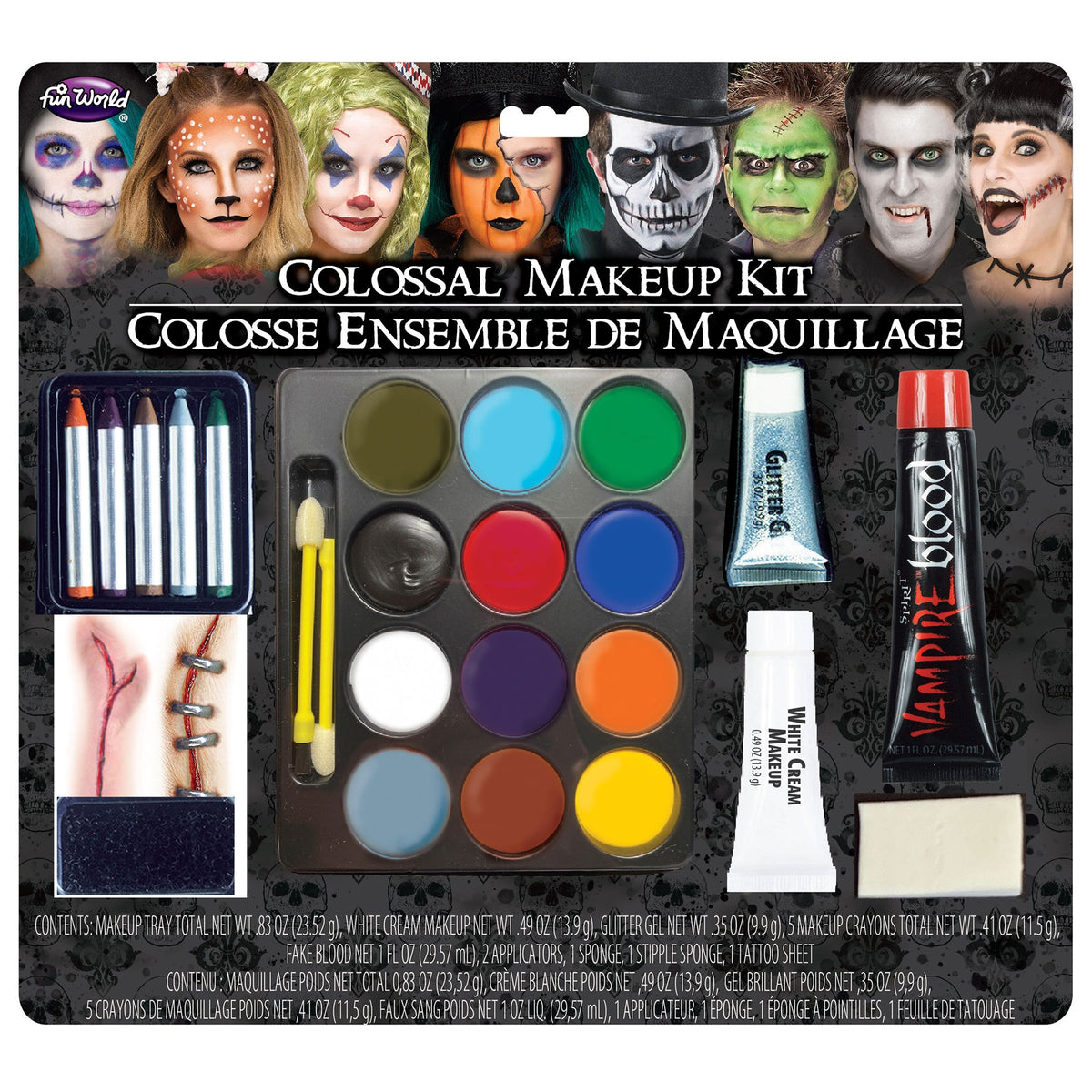 FUN WORLD Costume Accessories Halloween Festive Makeup Kit, 1 Count 023168055415