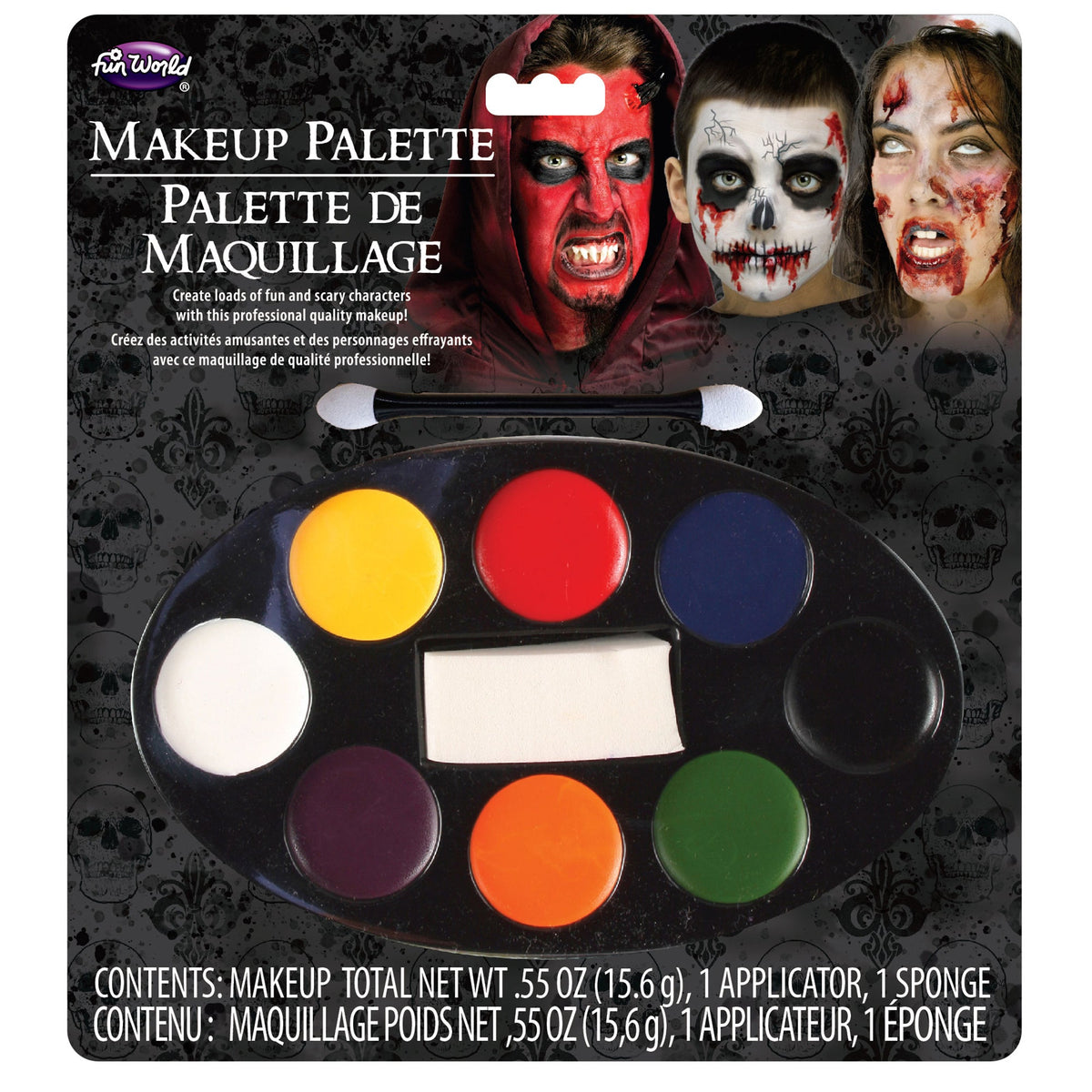 FUN WORLD Costume Accessories Horror Halloween 8 Colour Makeup Palette, 1 Count 023168194152