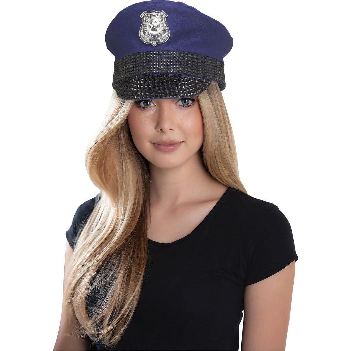 FUN WORLD Costume Accessories Navy Blue Bling Police Hat for Adults 071765112024