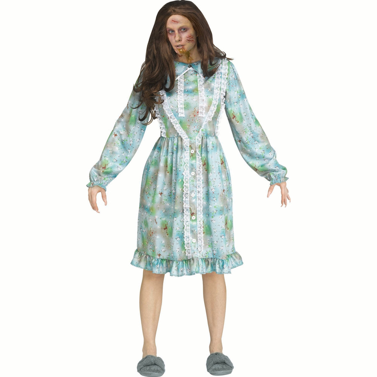 FUN WORLD Costume Accessories Nightmare Nightgown Dress for Adults, Bloody Blue & Green Dress