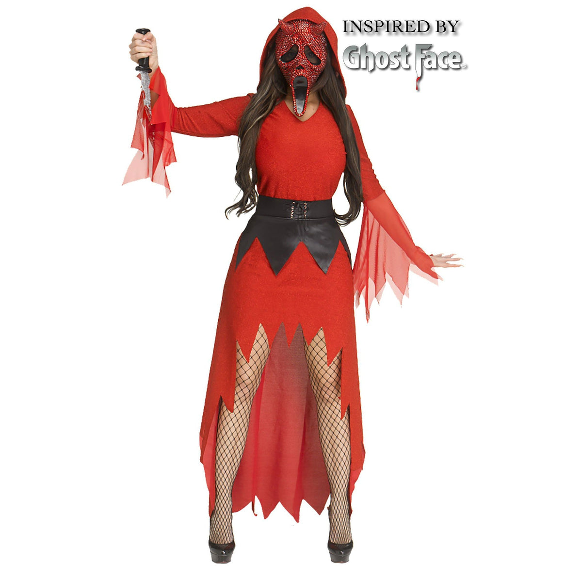 FUN WORLD Costumes Bling Devil Face Costume for Adults, Red Dress