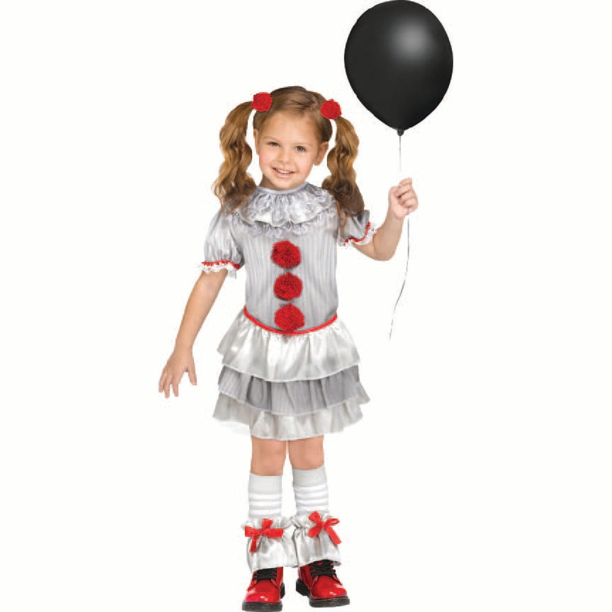 FUN WORLD Costumes Carnevil Clown Costume for Toddlers, Grey and Red Dress