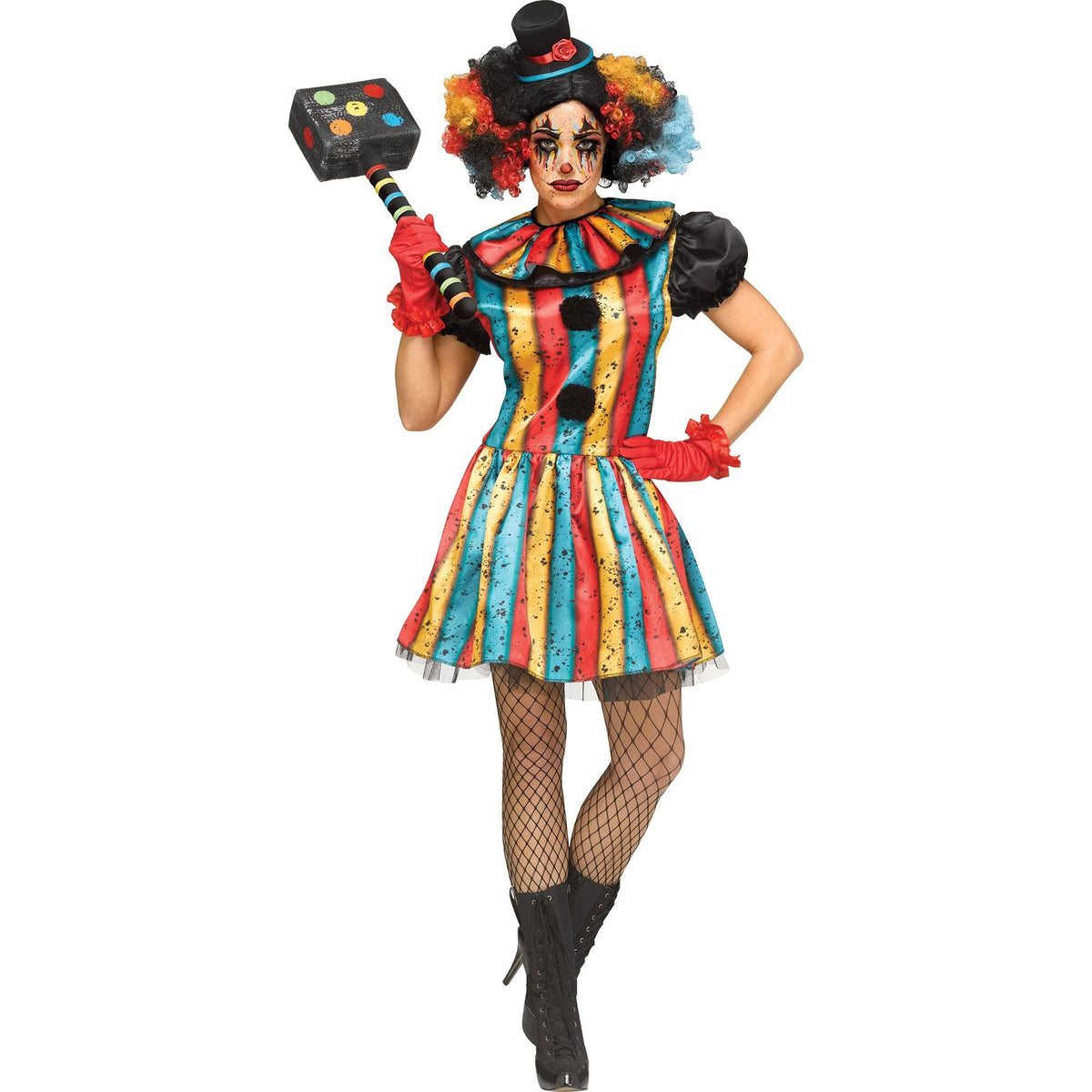 FUN WORLD Costumes Carny Clown Costume for Adults, Multicolored Dress