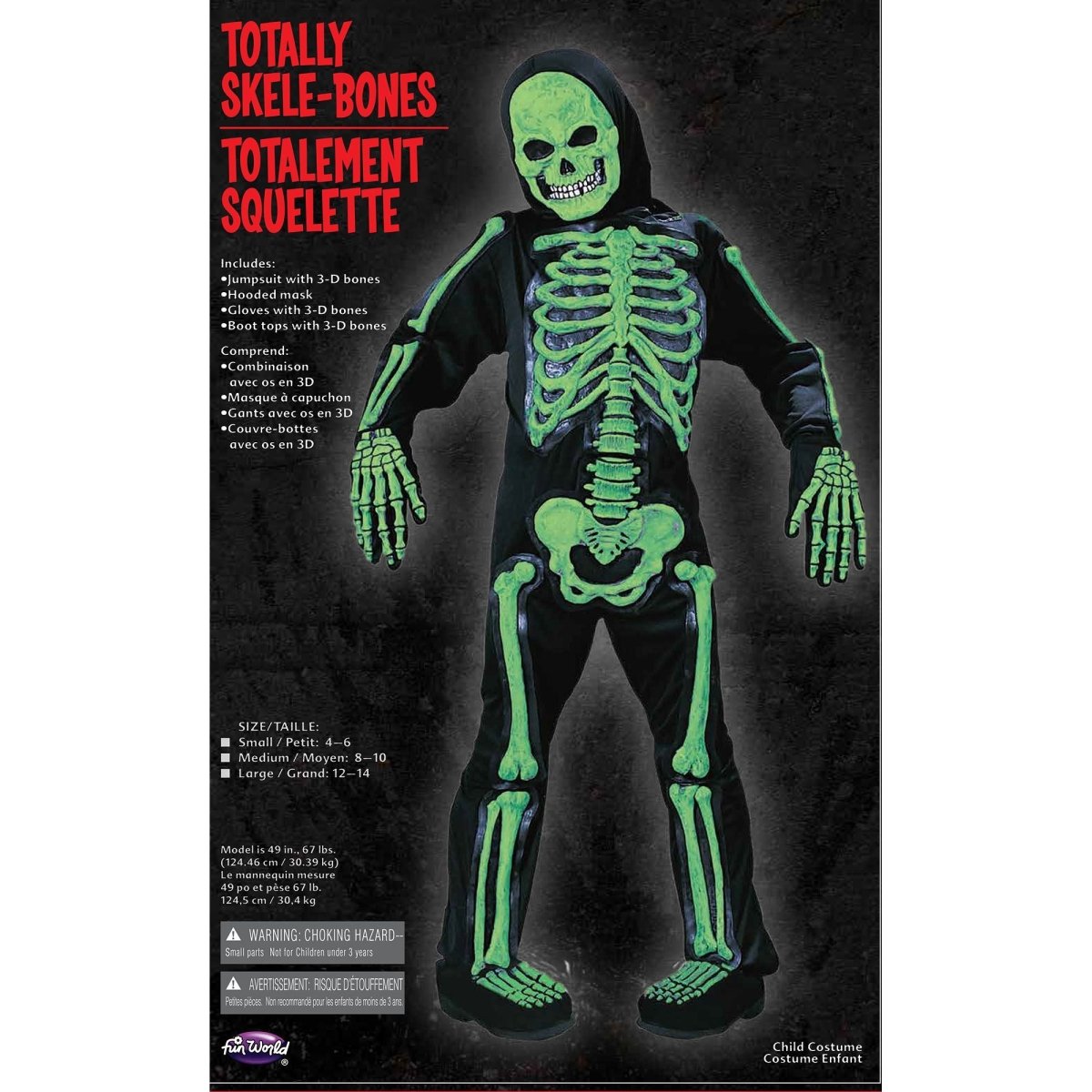Costume Squelette Enfant Halloween - Combinaison Avec Capuche 3D, Taille 120-150 Cm - Pour Carnaval, Cosplay, Fête