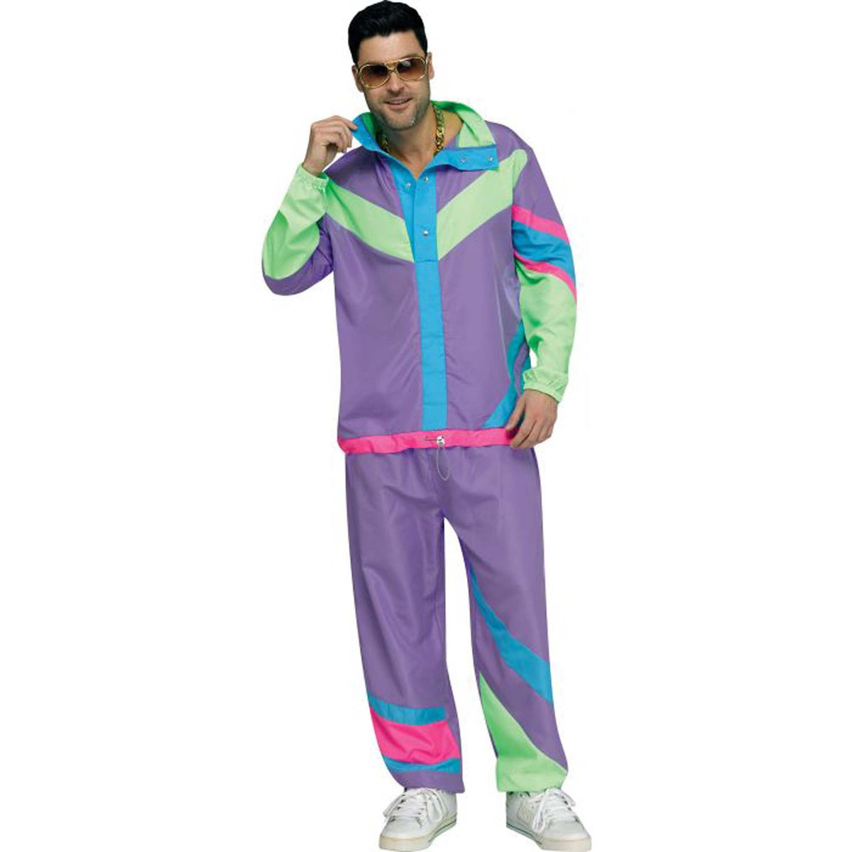 FUN WORLD Costumes Hip 80s Tracksuit Costume for Adults, Neon Jacket and Pants 071765147552