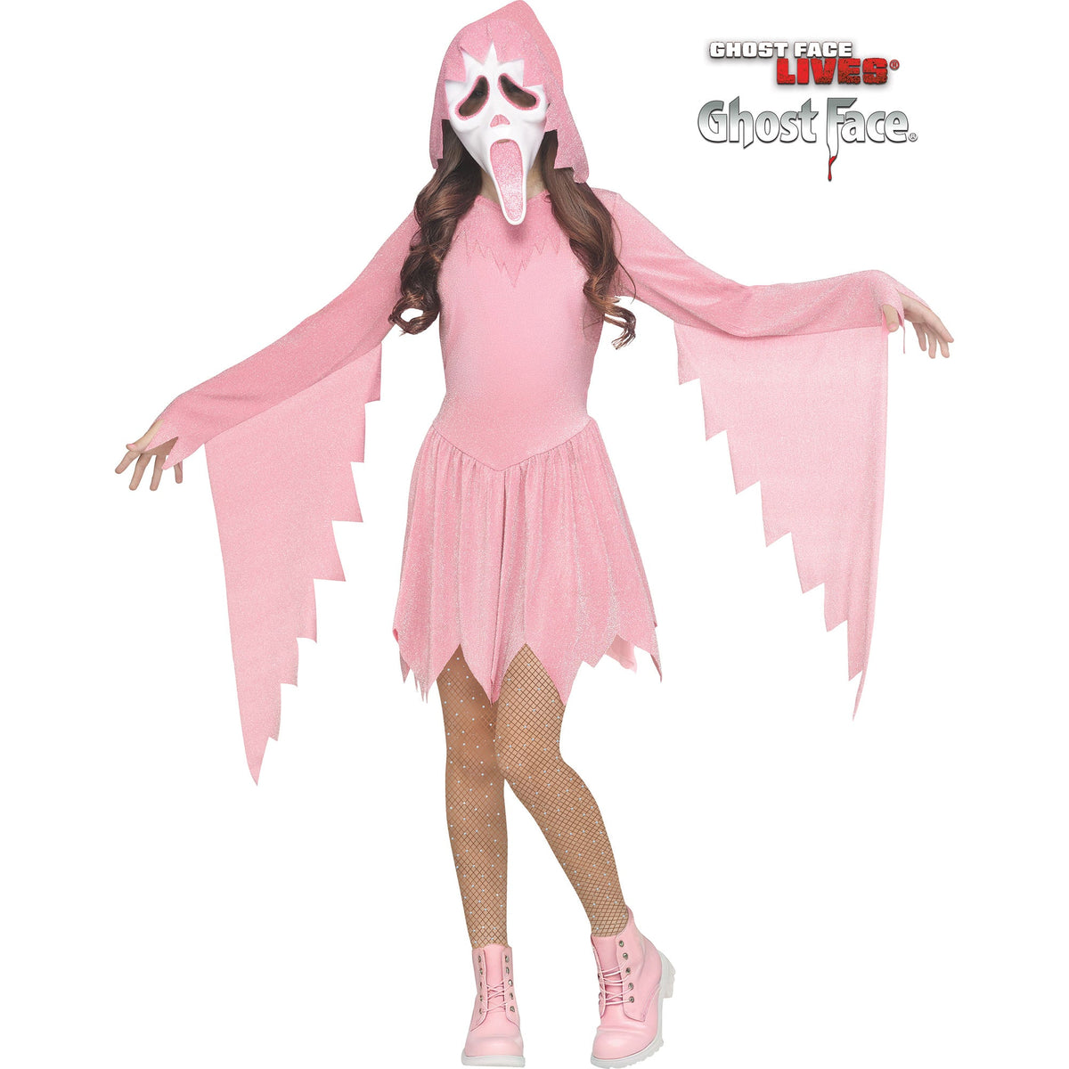 FUN WORLD Costumes Pastel Pink Ghost Face Costume for Kids, Scream, Pink Hooded Dress