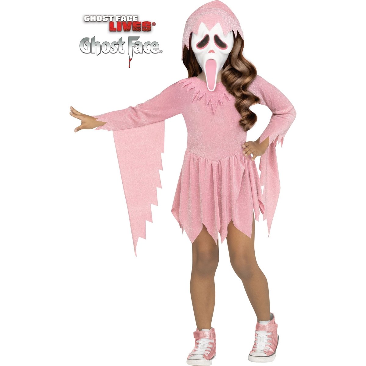 FUN WORLD Costumes Pastel Pink Ghost Face Costume for Toddlers, Scream, Pink Hooded Dress