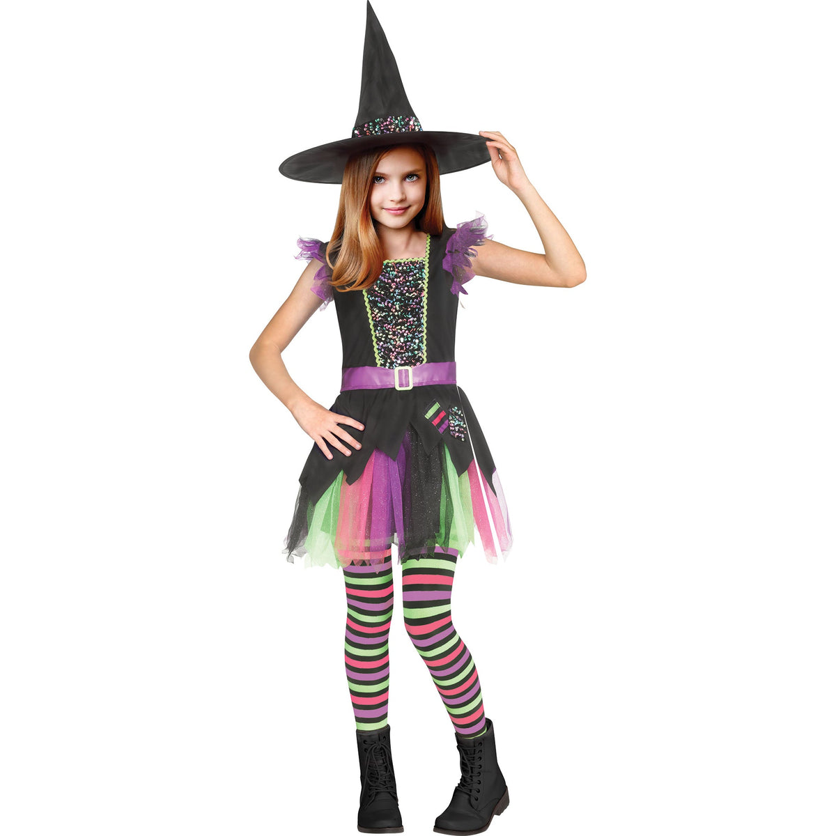 FUN WORLD Costumes Rainbow Witch Costume for Kids, Dress, Tights and Hat