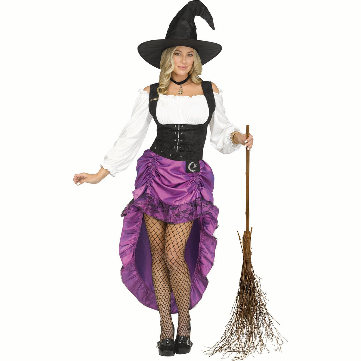 FUN WORLD Costumes Renaissance Witch Costume for Adults, White & Purple Corset Dress