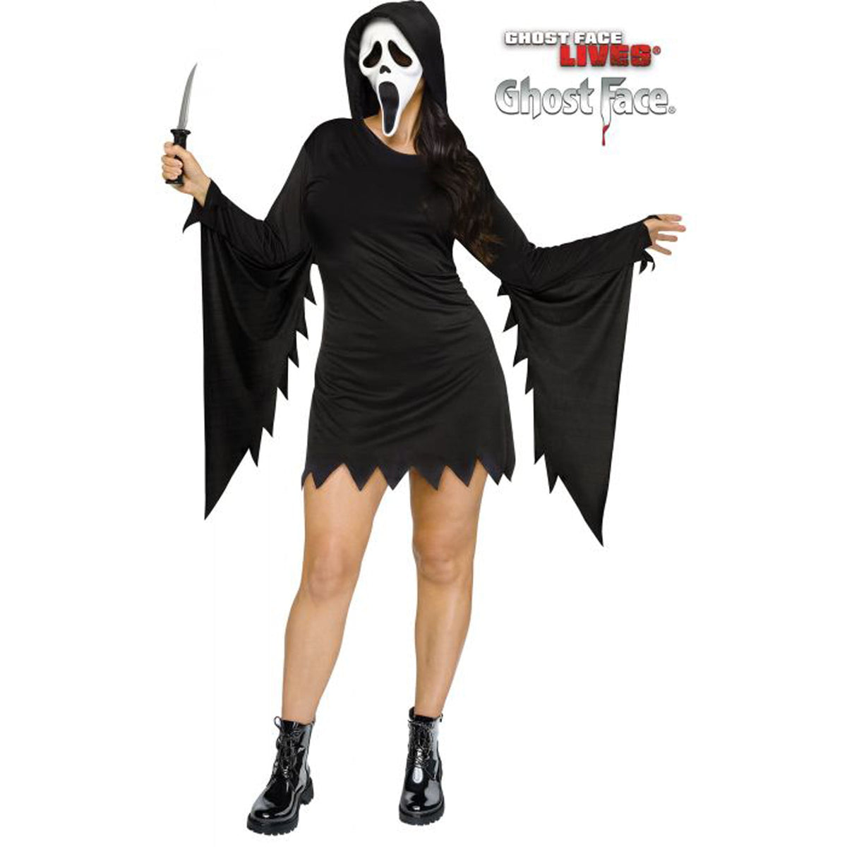 FUN WORLD Costumes Scream Ghost Face Glamour Plus Size Costume for Adults, Black Hooded Dress