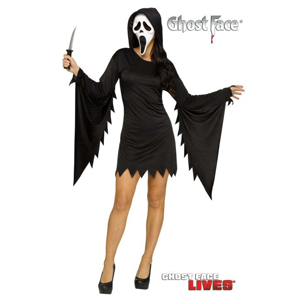 FUN WORLD Costumes Scream Ghostface Glamour Costume for Adults, Black Hooded Dress