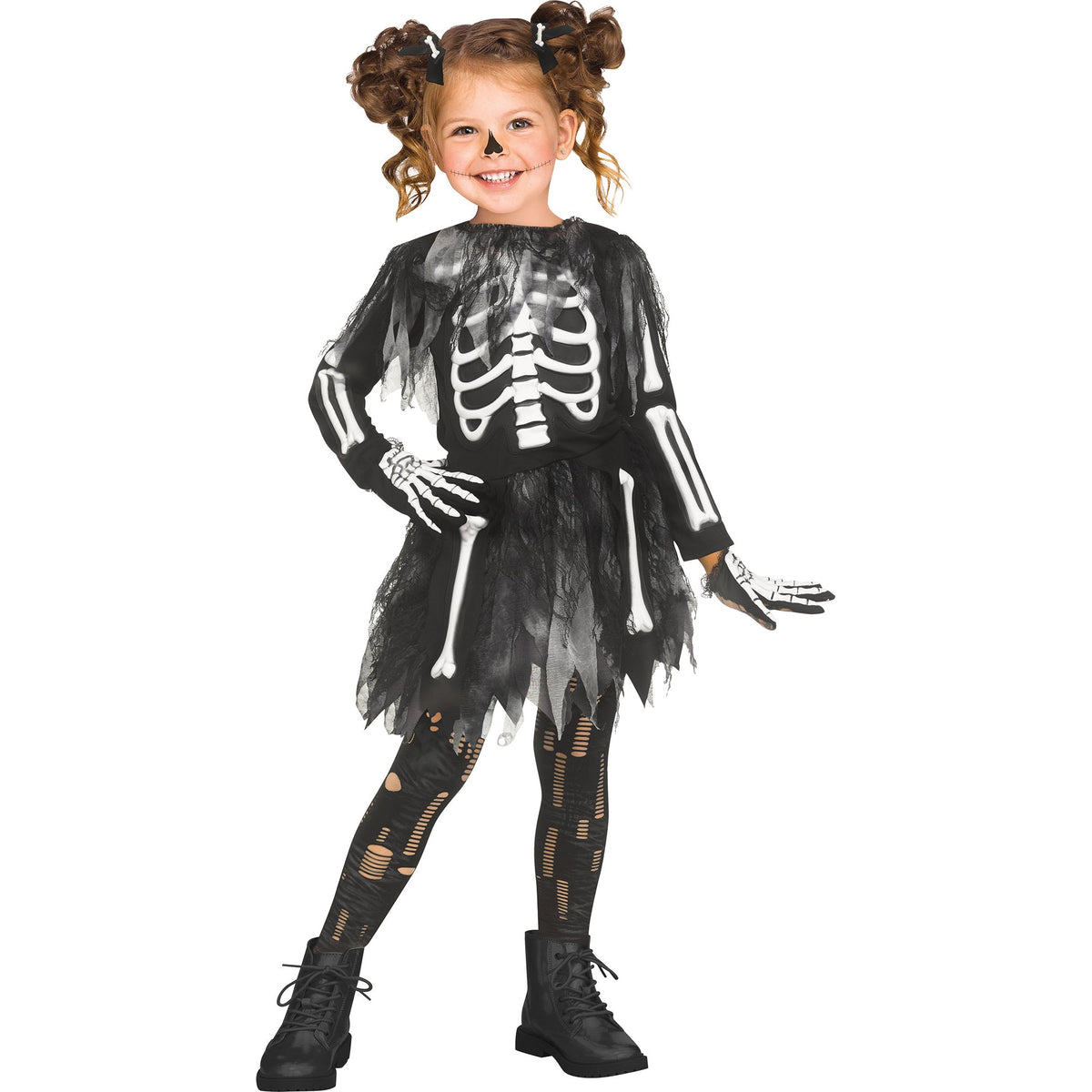 FUN WORLD Costumes Skele-Girl Costume for Toddlers, Black Dress and Gloves