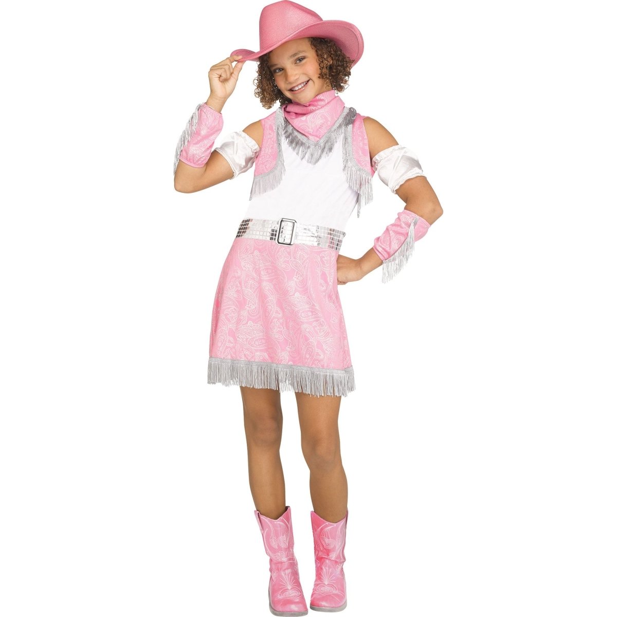 FUN WORLD Costumes Sparkle Cowgirl Costume for Kids, Pink and White Dress