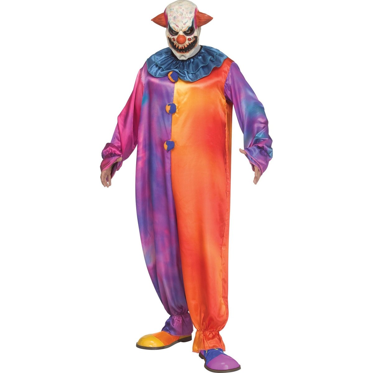 FUN WORLD Costumes Tie-Die Clown Costume for Adults, Jumpsuit, Collar and Mask 071765163491