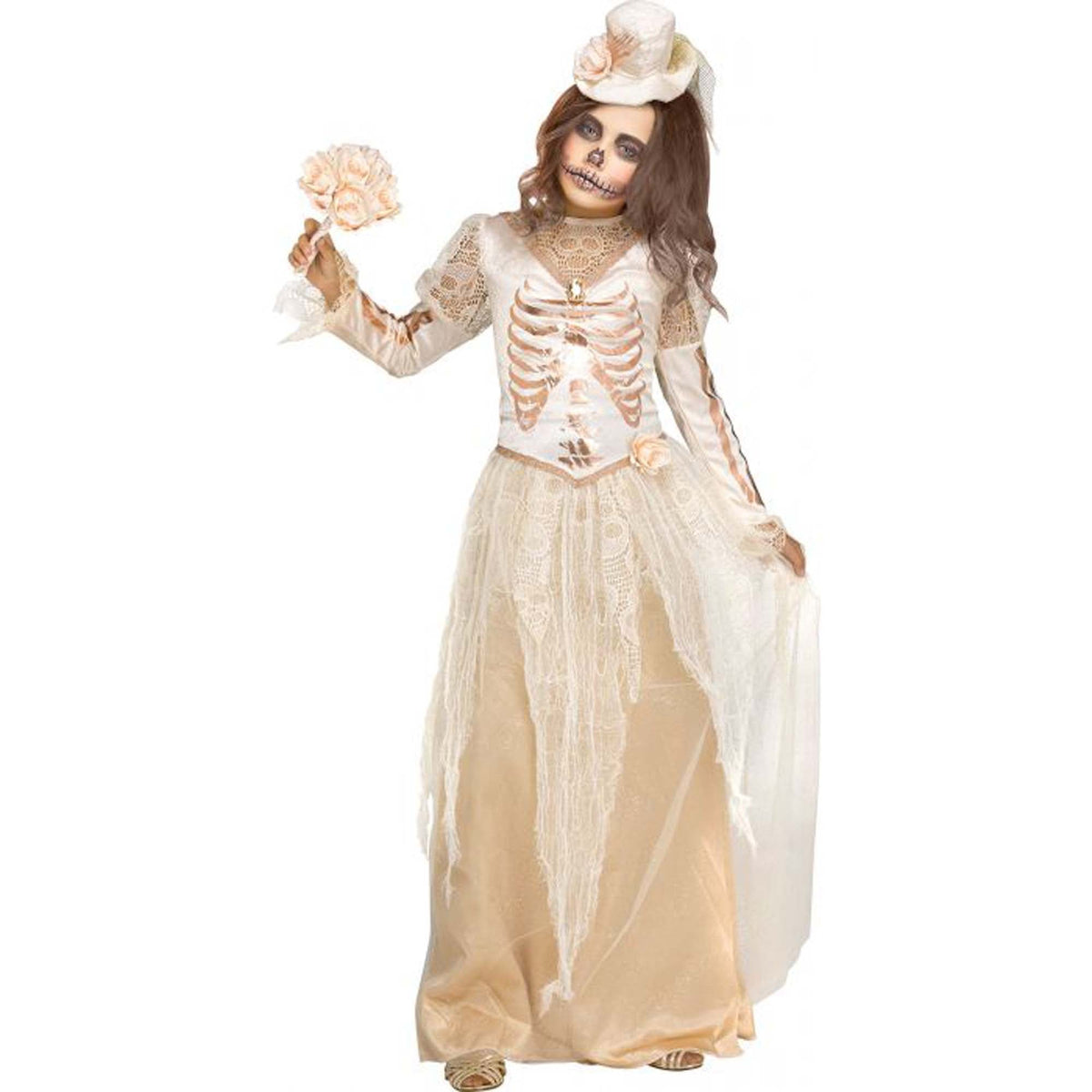 FUN WORLD Costumes Victorian Skeleton Bride Costume for Kids, White Gown