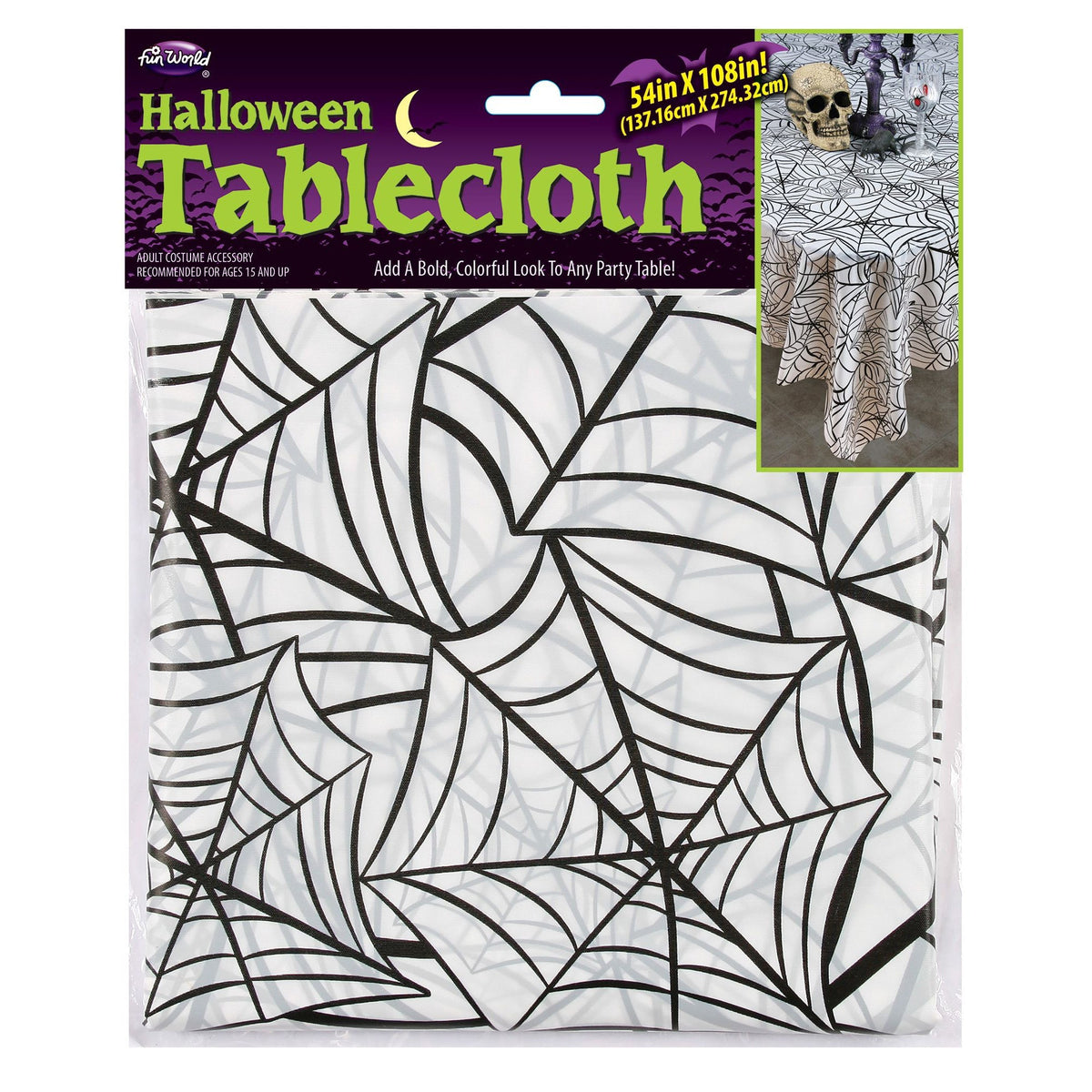 FUN WORLD Decorations Black and White Spider Web Tablecover, 1 Count 23168998224