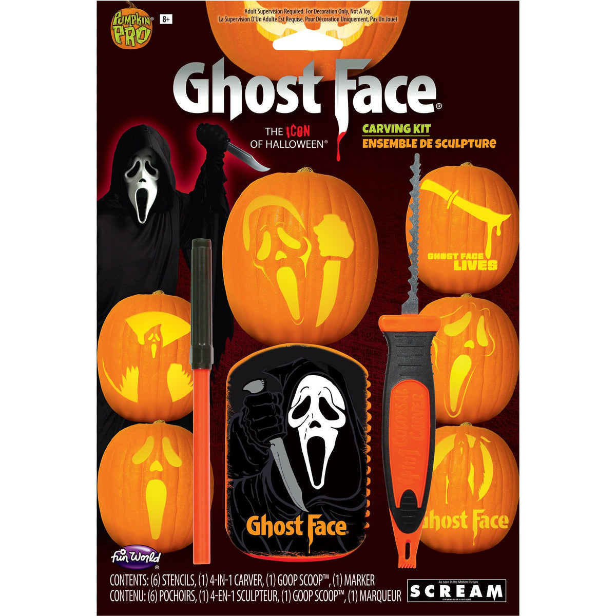 FUN WORLD Halloween Ghost face pumpkin carving kit, 1 Count 71765088336