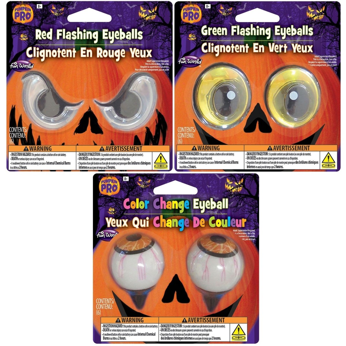 FUN WORLD Halloween Light Up Pumpkin Eyeball, Assortment, 1 Count 71765012454