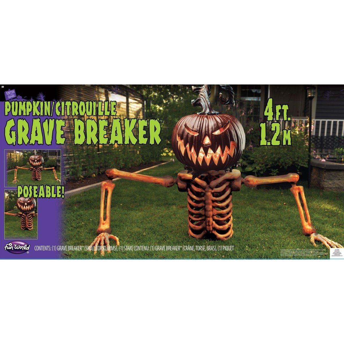 FUN WORLD Halloween Pumpkin Skeleton Grave Breaker, 48 Inches, 1 Count 71765165334