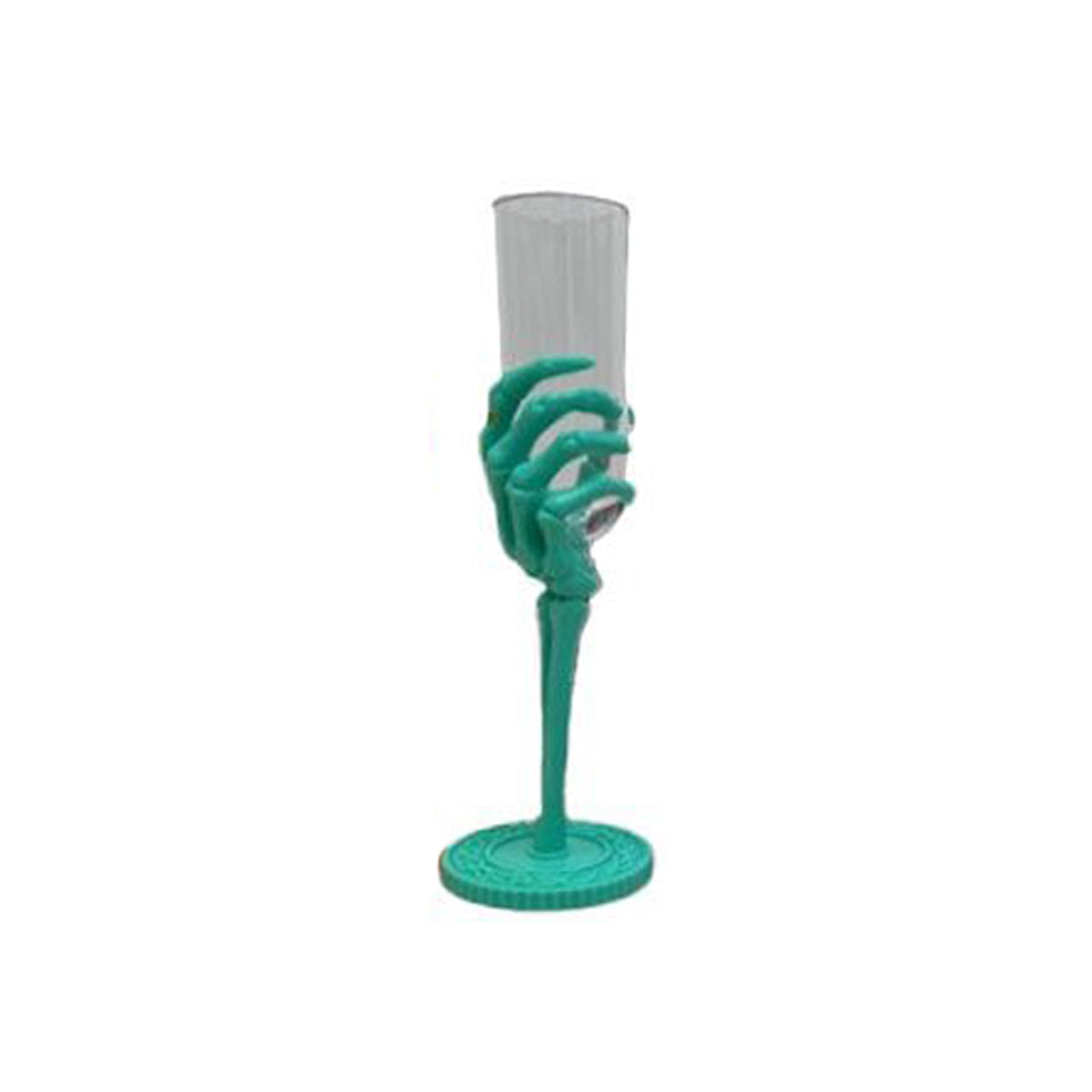 FUN WORLD Theme Party Summerween Blue Skeleton Hand Plastic Flute Glass, 1 Count 071765168298