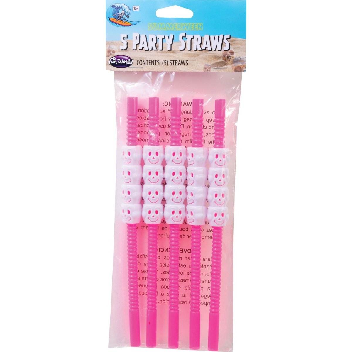 FUN WORLD Theme Party Summerween Pink Skeleton and Pumpkin Straws, 5 Count 071765166645